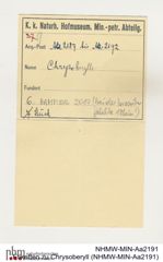 Etiketten zu Chrysoberyll (NHMW-MIN-Aa2191)